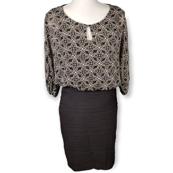 DANNY & NICOLE BLACK & BEIGE  BLOUSON DRESS SZ.4 EUC - Picture 1 of 8